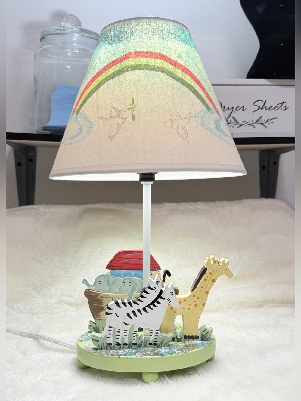 Guidecraft Noah’s Ark Lamp 
Nursery Animal Table Lamp with Rainbow Shade